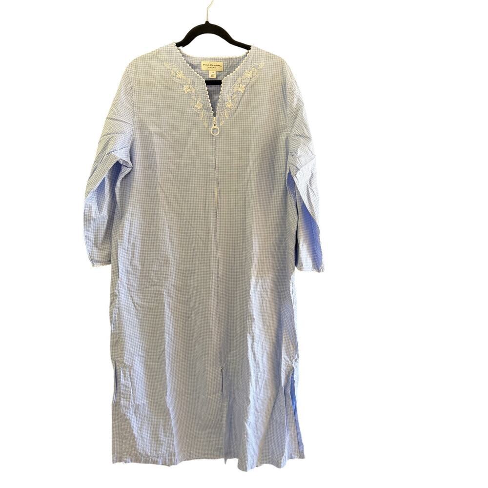 Miss Elaine Robe nightgown Full Zip Cotton Blue White plus Size 1X cottagecore